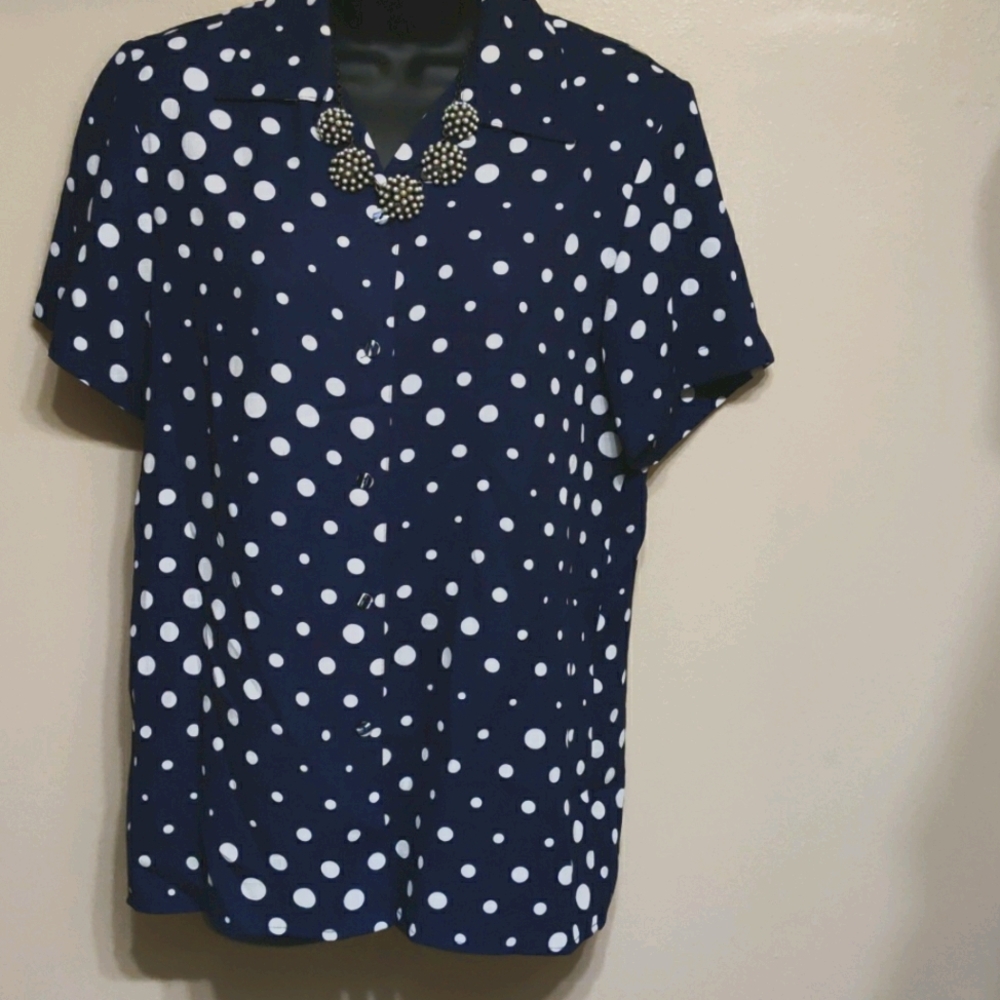 Courtenay Vintage Navy White Polkadot Button Down